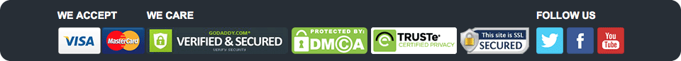 Accepted payments, website security, privacy protection and social channels